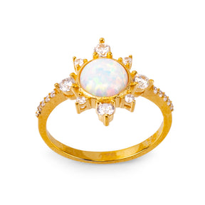 Sunshine White Opal 24K Gold Ring - Gold Vermeil Ring - Pretland | Spiritual Crystals & Jewelry