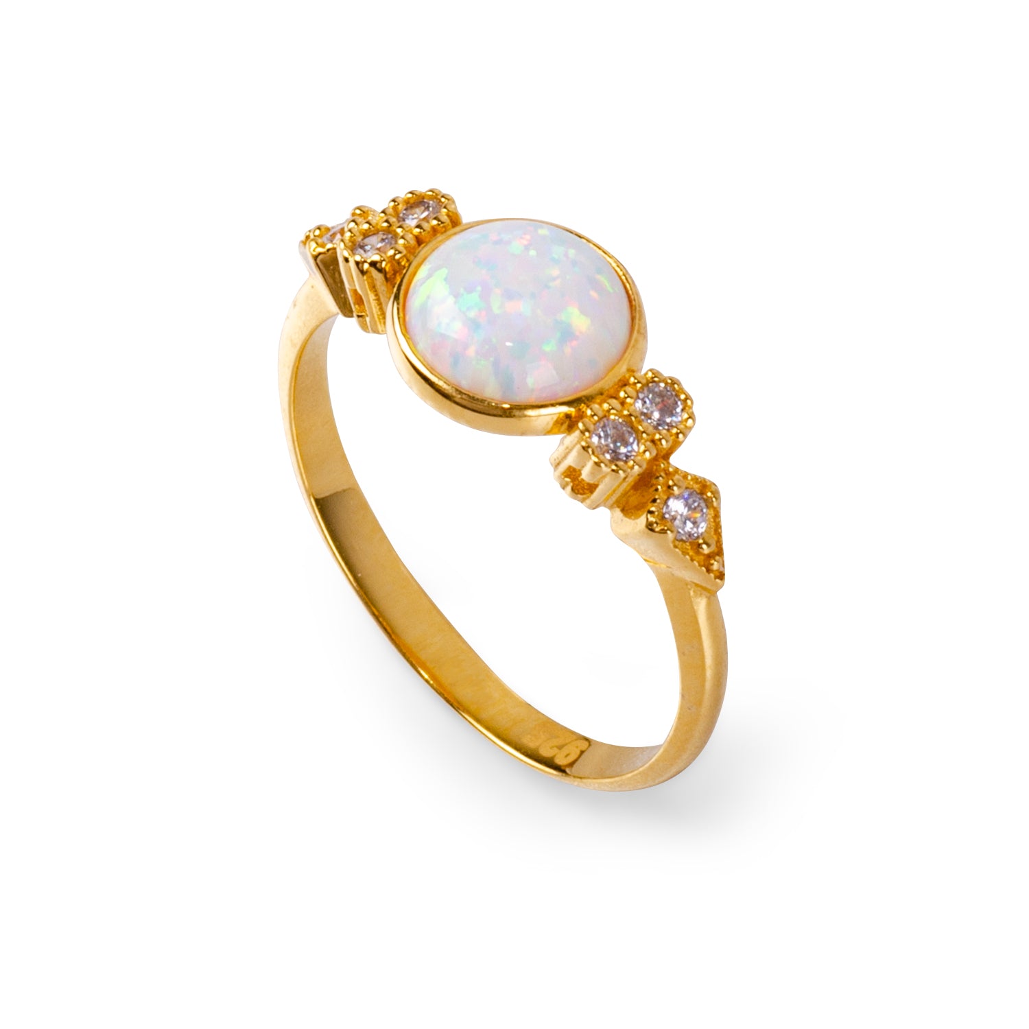 Eleanor White Opal 24K Gold Ring - Gold Vermeil Ring - Pretland | Spiritual Crystals & Jewelry