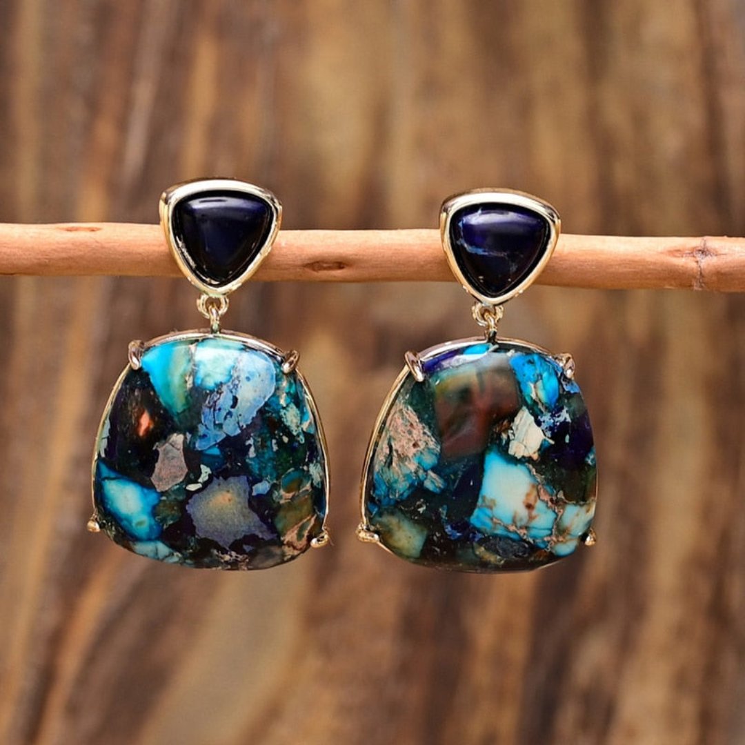 Spiritual Colorful Blue Jasper Earrings - Earrings - Pretland | Spiritual Crystals & Jewelry