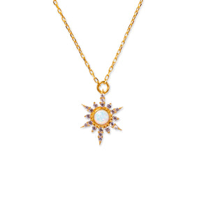 Sunstar White Opal 24K Gold Necklace - Gold Vermeil Necklace - Pretland | Spiritual Crystals & Jewelry