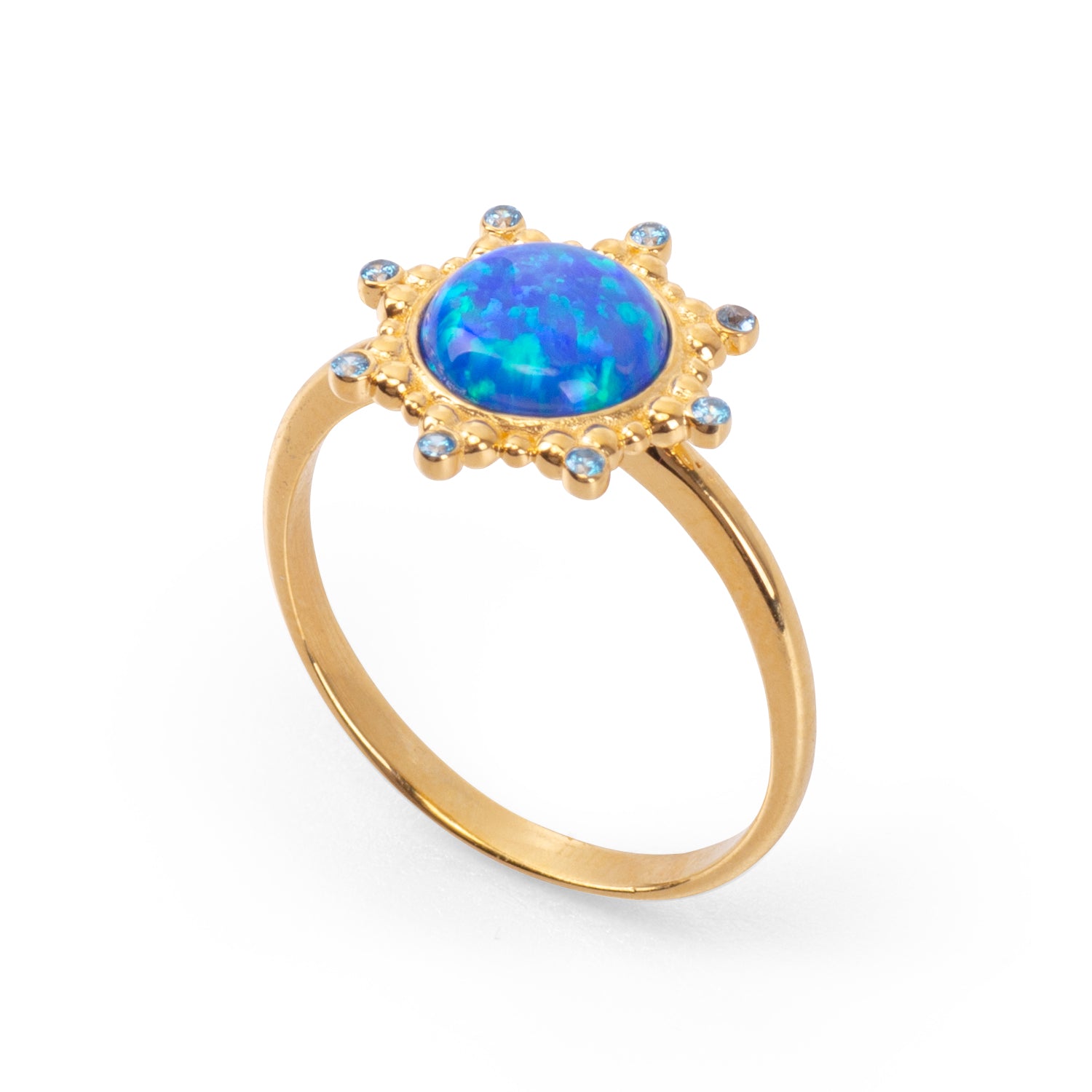 Starlight Blue Opal 24K Gold Ring - Gold Vermeil Ring - Pretland | Spiritual Crystals & Jewelry