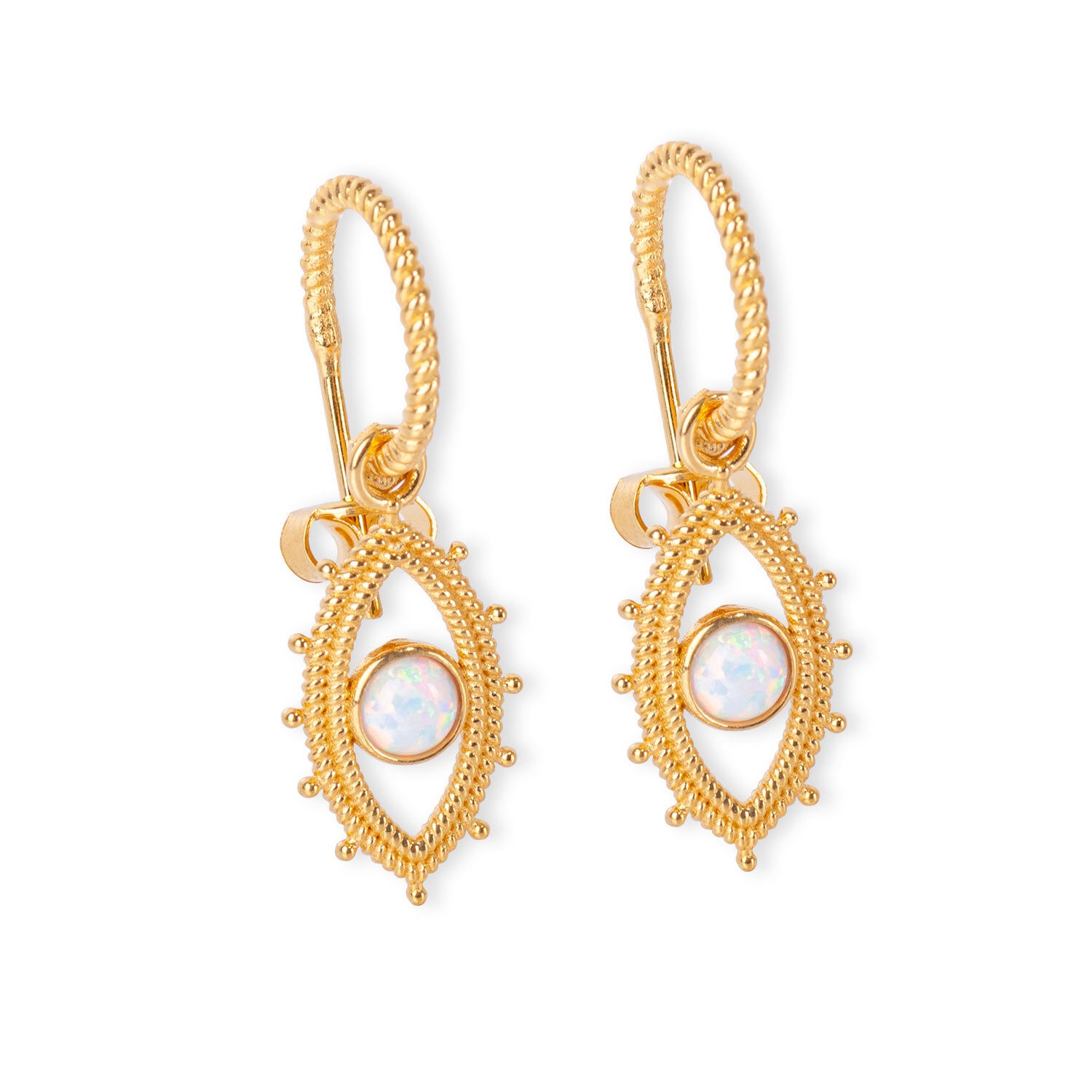 Evil Eye Opal 24K Gold Earrings - Gold Vermeil Earrings - Pretland | Spiritual Crystals & Jewelry