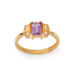 Deco Amethyst 24K Gold Ring - Gold Vermeil Ring - Pretland | Spiritual Crystals & Jewelry