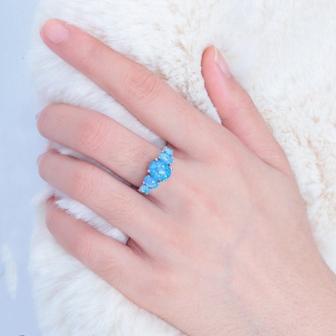 Spiritual Blue Fire Opal Silver Ring - Rings - Pretland | Spiritual Crystals & Jewelry