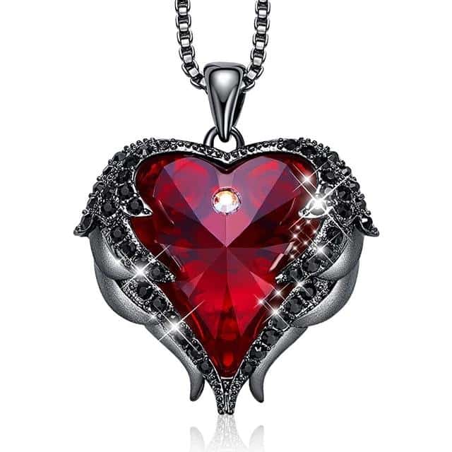 Crystal Heart Angel Wings Necklace - Crimson Red & Black - Necklaces - Pretland | Spiritual Crystals & Jewelry