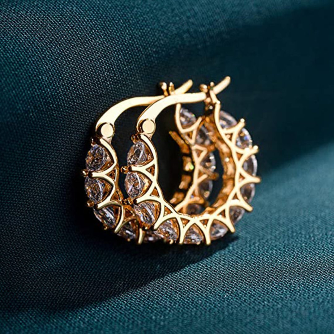 Stylish Cubic Zirconia Hoop Earrings - Gold - Earrings - Pretland | Spiritual Crystals & Jewelry
