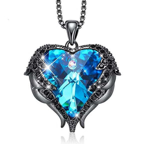 Crystal Heart Angel Wings Necklace - Brilliant Blue & Black - Necklaces - Pretland | Spiritual Crystals & Jewelry