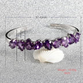 925 Sterling Silver Adjustable Amethyst Bracelet - Bracelets - Pretland | Spiritual Crystals & Jewelry