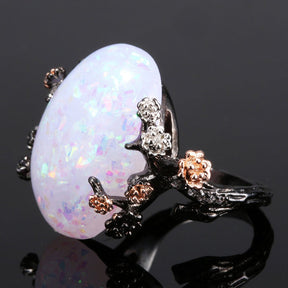 Vintage Plum Blossom Tree Flower Opal Ring - Rings - Pretland | Spiritual Crystals & Jewelry