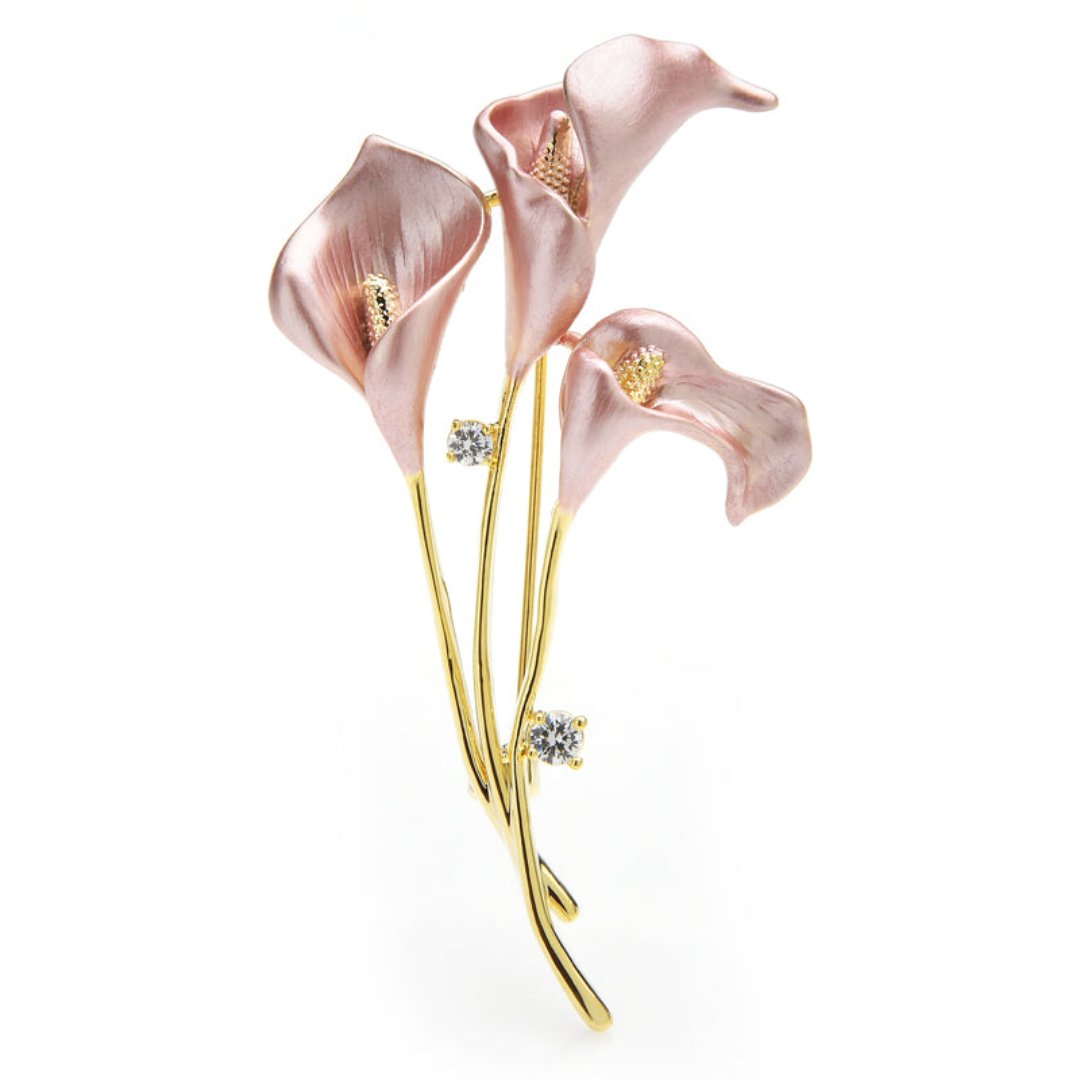 Lily Flower Enamel & Zirconia Brooch - Pink - Brooches - Pretland | Spiritual Crystals & Jewelry