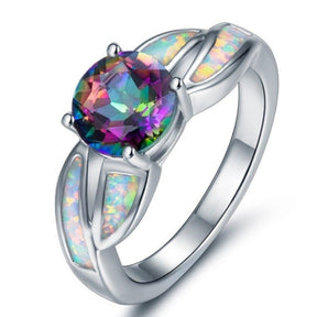Rainbow Topaz & Fire Opal Ring - 5 / Silver - Rings - Pretland | Spiritual Crystals & Jewelry