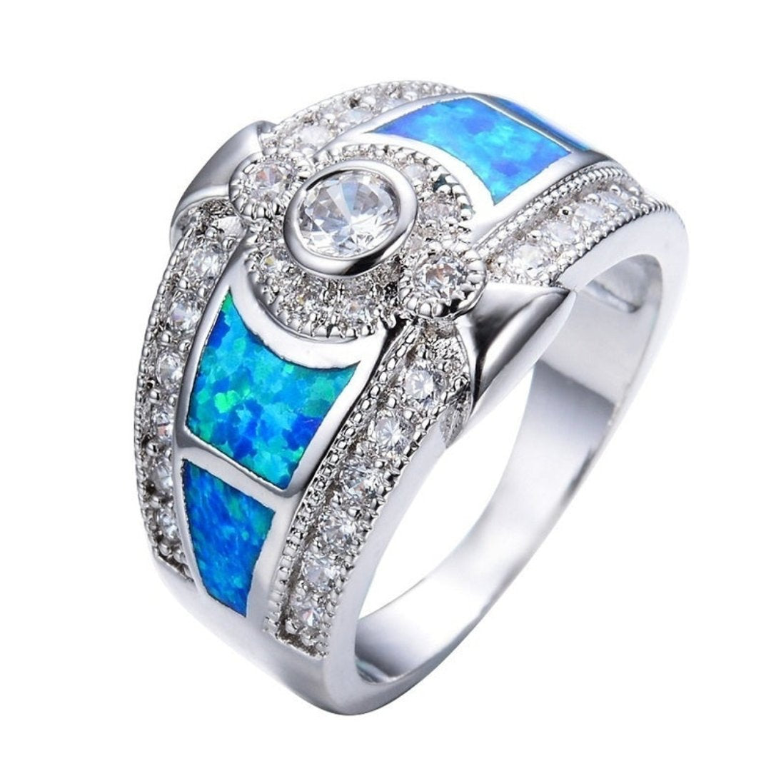 Chic Vintage Opal & Zirconia Ring - 5 / Blue - Rings - Pretland | Spiritual Crystals & Jewelry