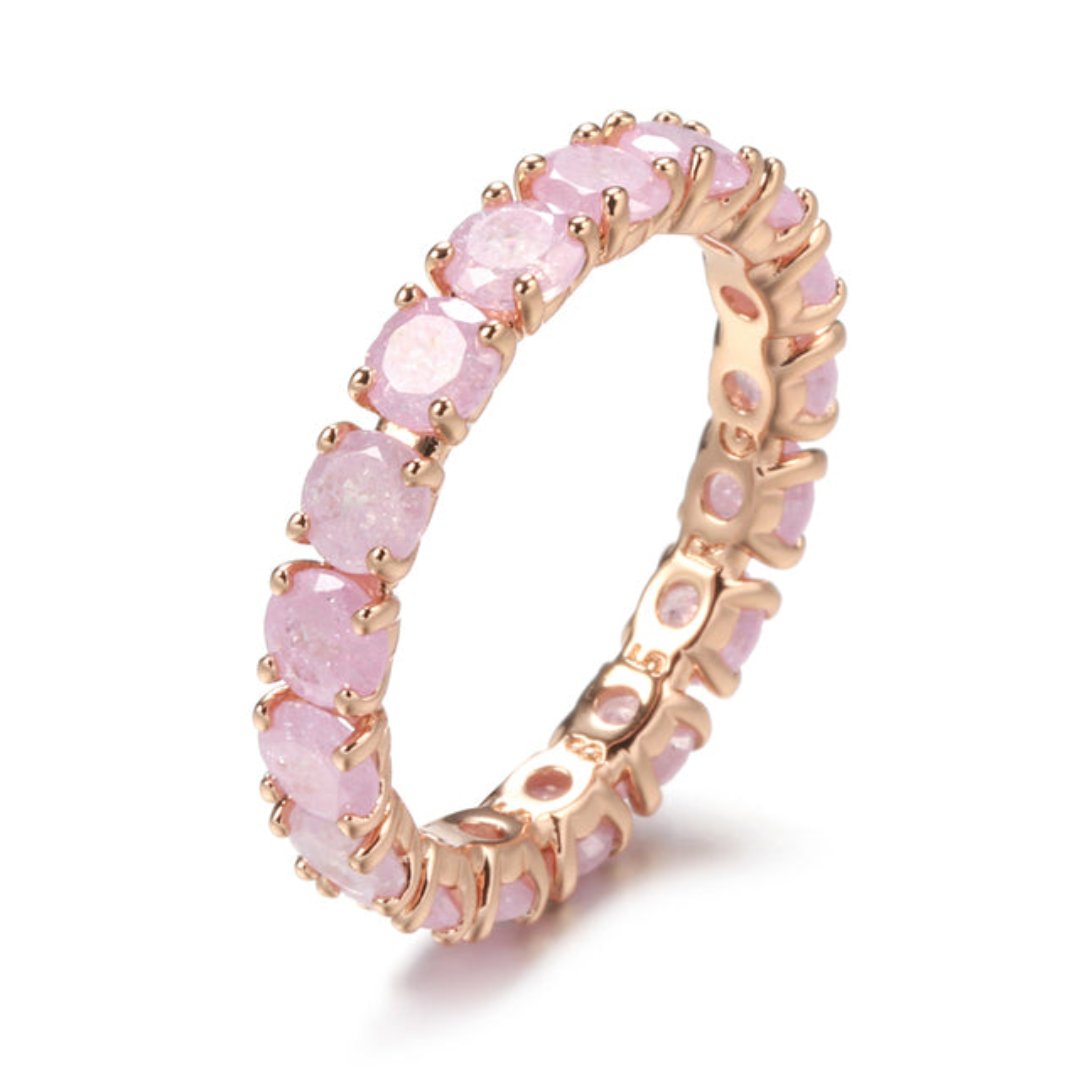 Luxury Zirconia Round Gold Plated Ring - 7 / Pink - Rings - Pretland | Spiritual Crystals & Jewelry