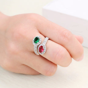 Luxury Emerald & Ruby Silver Ring - Rings - Pretland | Spiritual Crystals & Jewelry