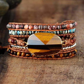 Elegant Tiger-Eye Jasper Wrap Bracelet - Wrap Bracelets - Pretland | Spiritual Crystals & Jewelry
