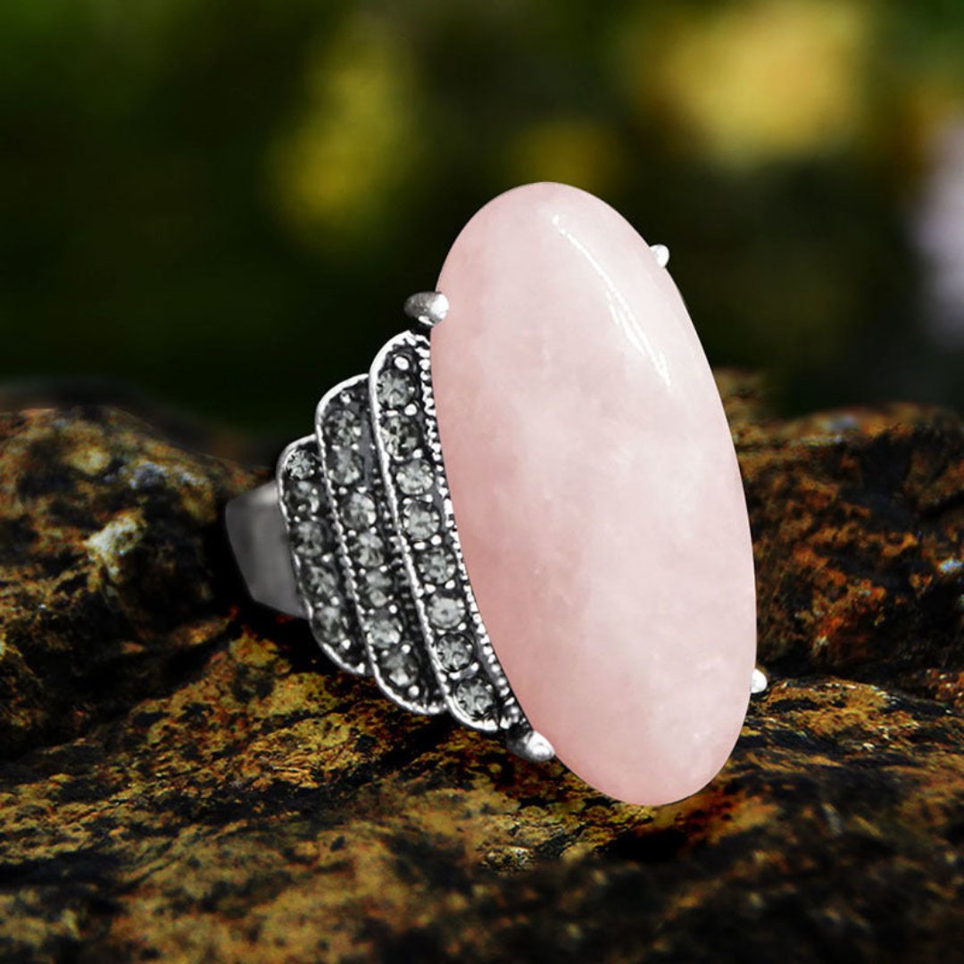 Spiritual Natural Stone Silver Plated Ring - 7 / Natural Rose Quartz - Rings - Pretland | Spiritual Crystals & Jewelry