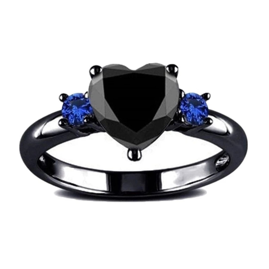 Vintage Heart Onyx & Blue Zirconia Ring - Rings - Pretland | Spiritual Crystals & Jewelry