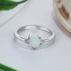 Lovely Heart Fire Opal & Zirconia Ring - Rings - Pretland | Spiritual Crystals & Jewelry