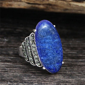 Spiritual Natural Stone Silver Plated Ring - 7 / Natural Light Lapis - Rings - Pretland | Spiritual Crystals & Jewelry