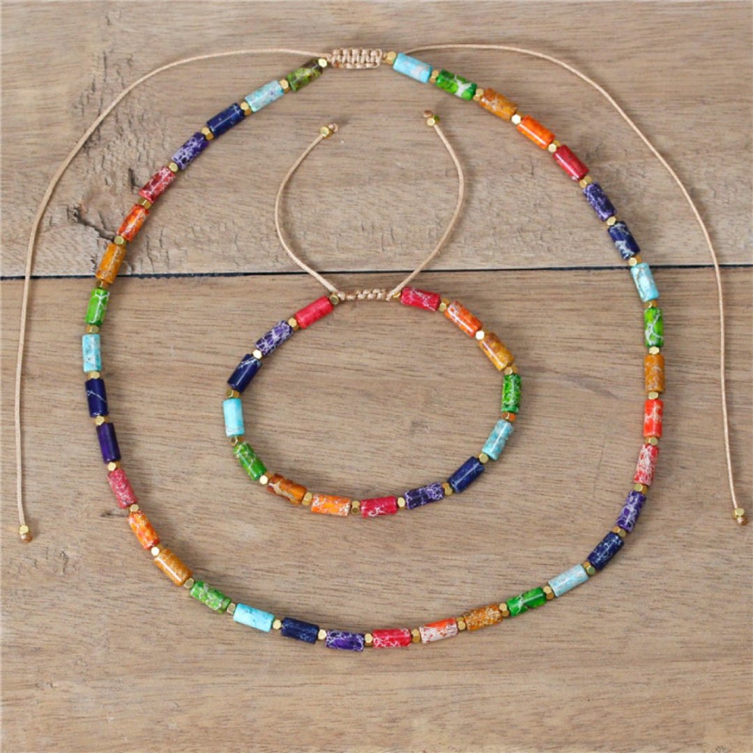 7 Chakra Natural Stone Choker Necklace & Bracelet - Necklace & Bracelet - Necklaces - Pretland | Spiritual Crystals & Jewelry