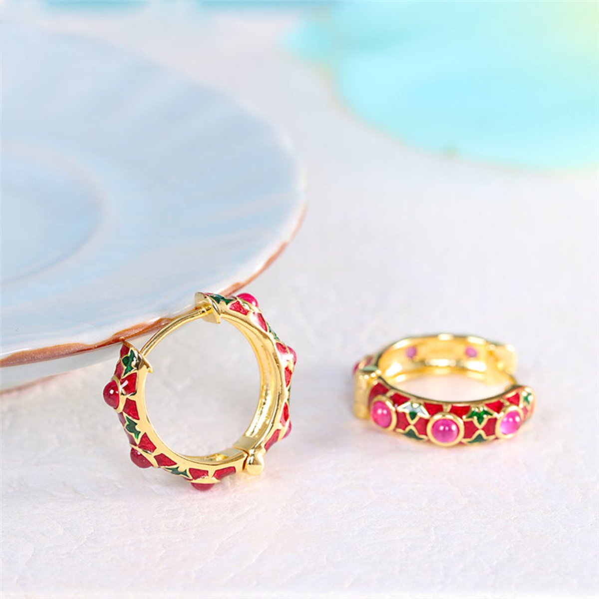 Elegant Red Corundum Gold Plated Earrings - Earrings - Pretland | Spiritual Crystals & Jewelry