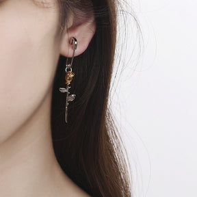 Shahmaran Rose Silver Single Earring - Drop Earrings - Pretland | Spiritual Crystals & Jewelry