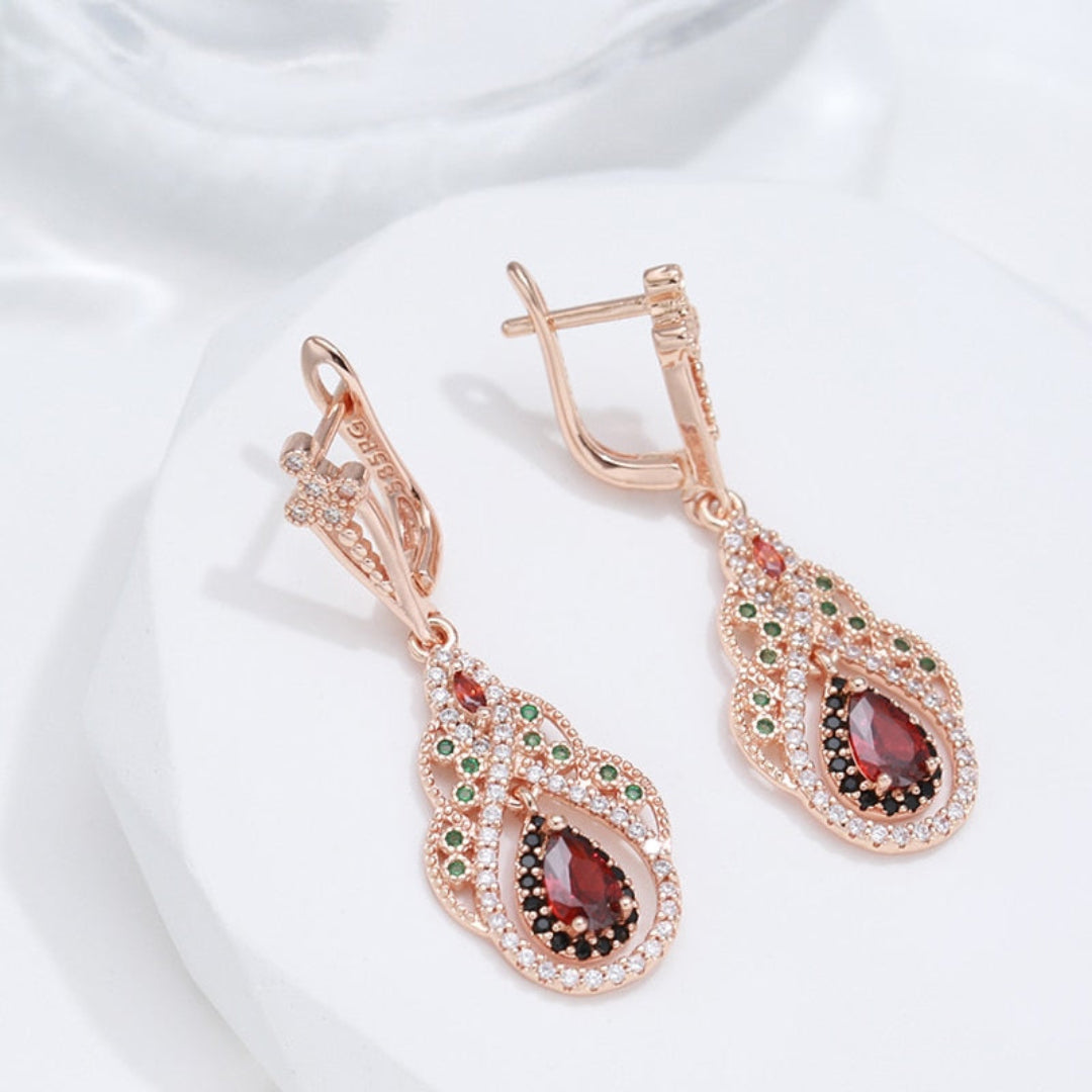 Turkish Garnet Antique Gold Color Earrings - Earrings - Pretland | Spiritual Crystals & Jewelry
