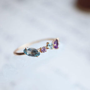 Elegant Amethyst & Sapphire Adjustable Ring - Resizable / MULTI - Rings - Pretland | Spiritual Crystals & Jewelry