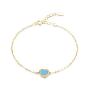 Heart Shape Turquoise 925 Sterling Silver Bracelet - Gold - Bracelets - Pretland | Spiritual Crystals & Jewelry