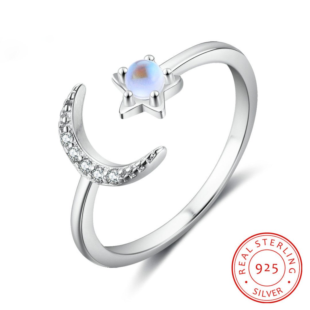 Glowing Moonstone Sterling Silver Adjustable Ring - Rings - Pretland | Spiritual Crystals & Jewelry