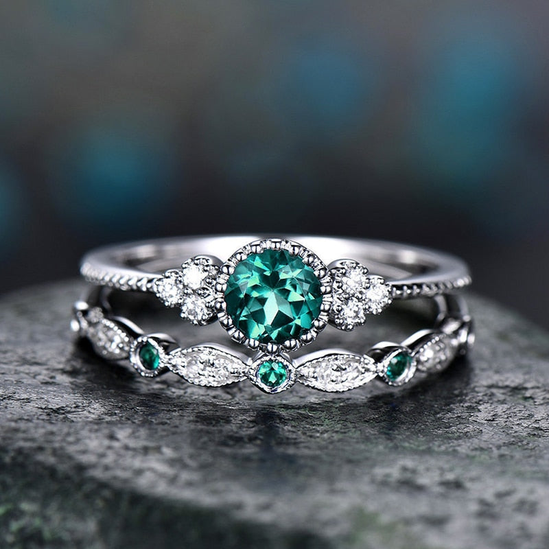 Luxury Zirconia Ring Set - 5 / Emerald - Rings - Pretland | Spiritual Crystals & Jewelry
