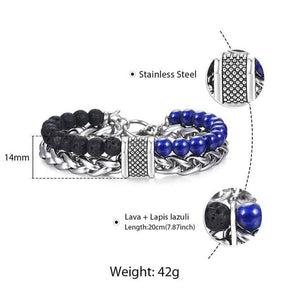 Clash Double Layer Bracelet - Lapis Lazuli + Lava / 8inch - Bracelets - Pretland | Spiritual Crystals & Jewelry