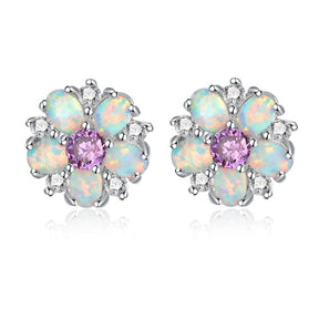 Luxury Flower Fire Opal 925 Sterling Silver Earrings - Purple - Earrings - Pretland | Spiritual Crystals & Jewelry