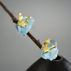 Vintage Butterfly Aquamarine Stone Earrings - Gold - Earrings - Pretland | Spiritual Crystals & Jewelry