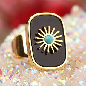 Resplendent Birthstones Sun Flower Adjustable Ring - Black Agate - Rings - Pretland | Spiritual Crystals & Jewelry