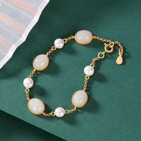 Enchanting Tourmaline & Chalcedony Pearl Bracelet - Chalcedony & Pearl / 17-20cm - Bracelets - Pretland | Spiritual Crystals & Jewelry