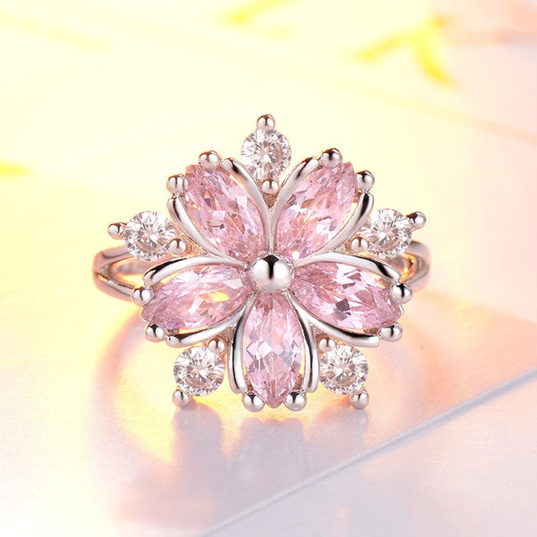 Elegant Sakura Rhinestone Silver Ring - Rings - Pretland | Spiritual Crystals & Jewelry