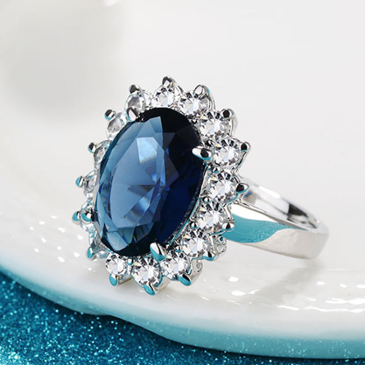 Elegant Oval Sapphire Silver Ring - Rings - Pretland | Spiritual Crystals & Jewelry