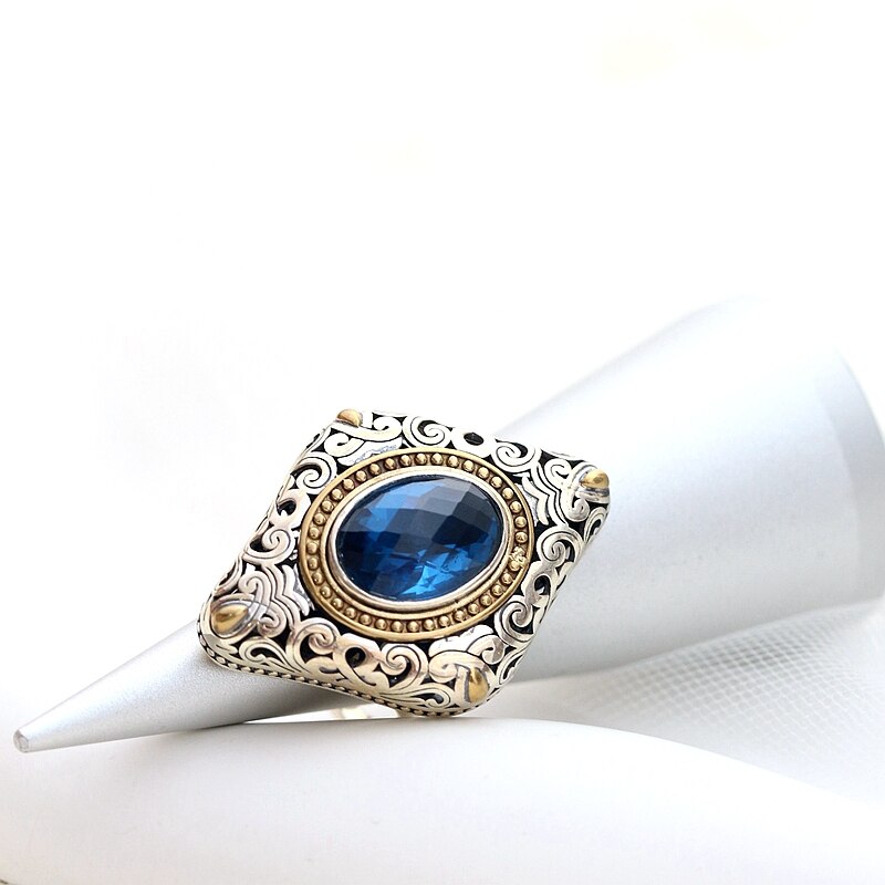 Vintage Design Aquamarine Silver Adjustable Ring