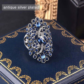 Blue Rhinestone Leaves Ring - Rings - Pretland | Spiritual Crystals & Jewelry