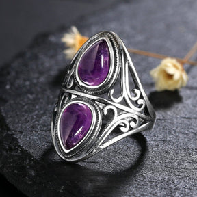 Vintage Natural Stone Silver Rings - 6 / Amethyst - Rings - Pretland | Spiritual Crystals & Jewelry