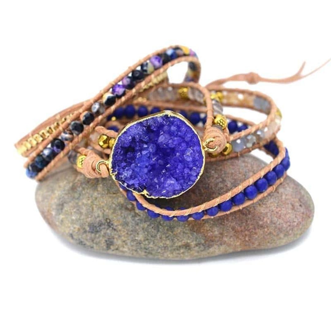 Calming Purple Druzy Bracelet - Wrap Bracelets - Pretland | Spiritual Crystals & Jewelry