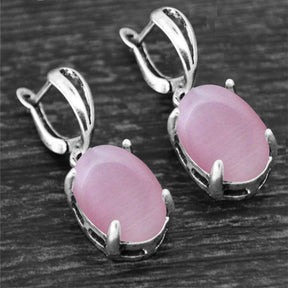 Spiritual Crystal Silver Plated Earrings - Synthetic Pink Opal - Earrings - Pretland | Spiritual Crystals & Jewelry