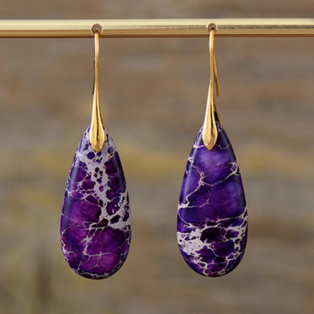 Natural Purple Jasper Drop Earrings - Earrings - Pretland | Spiritual Crystals & Jewelry