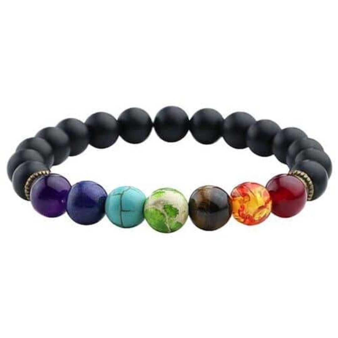 7 Chakra Zen Spirit Bracelet - Scrub Black Stone - Bracelets - Pretland | Spiritual Crystals & Jewelry