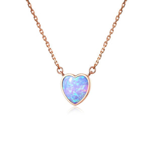 Heart Blue Opal Stone Rose Gold Necklace - Necklaces - Pretland | Spiritual Crystals & Jewelry