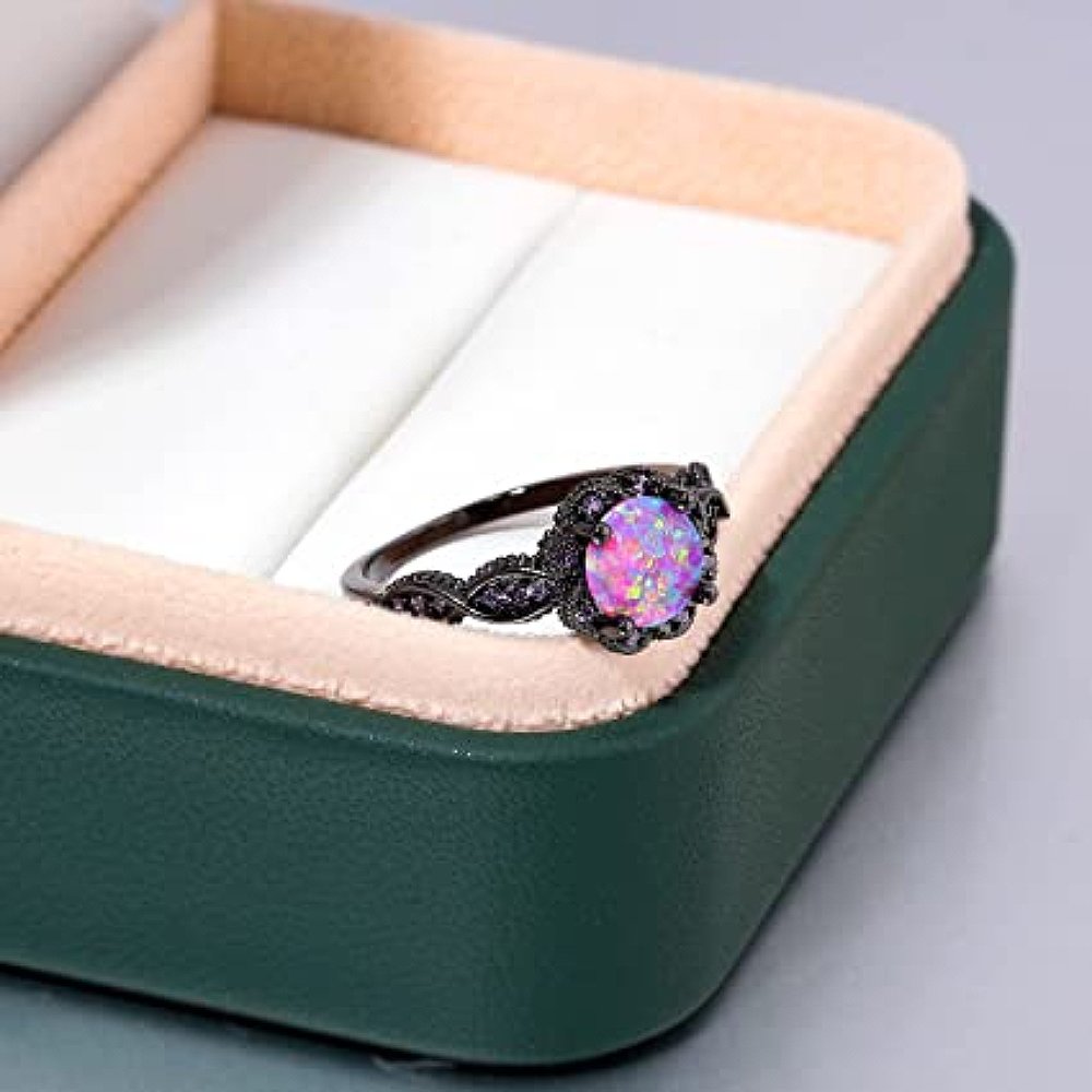 Flower Opal Zirconia Black Ring - Rings - Pretland | Spiritual Crystals & Jewelry