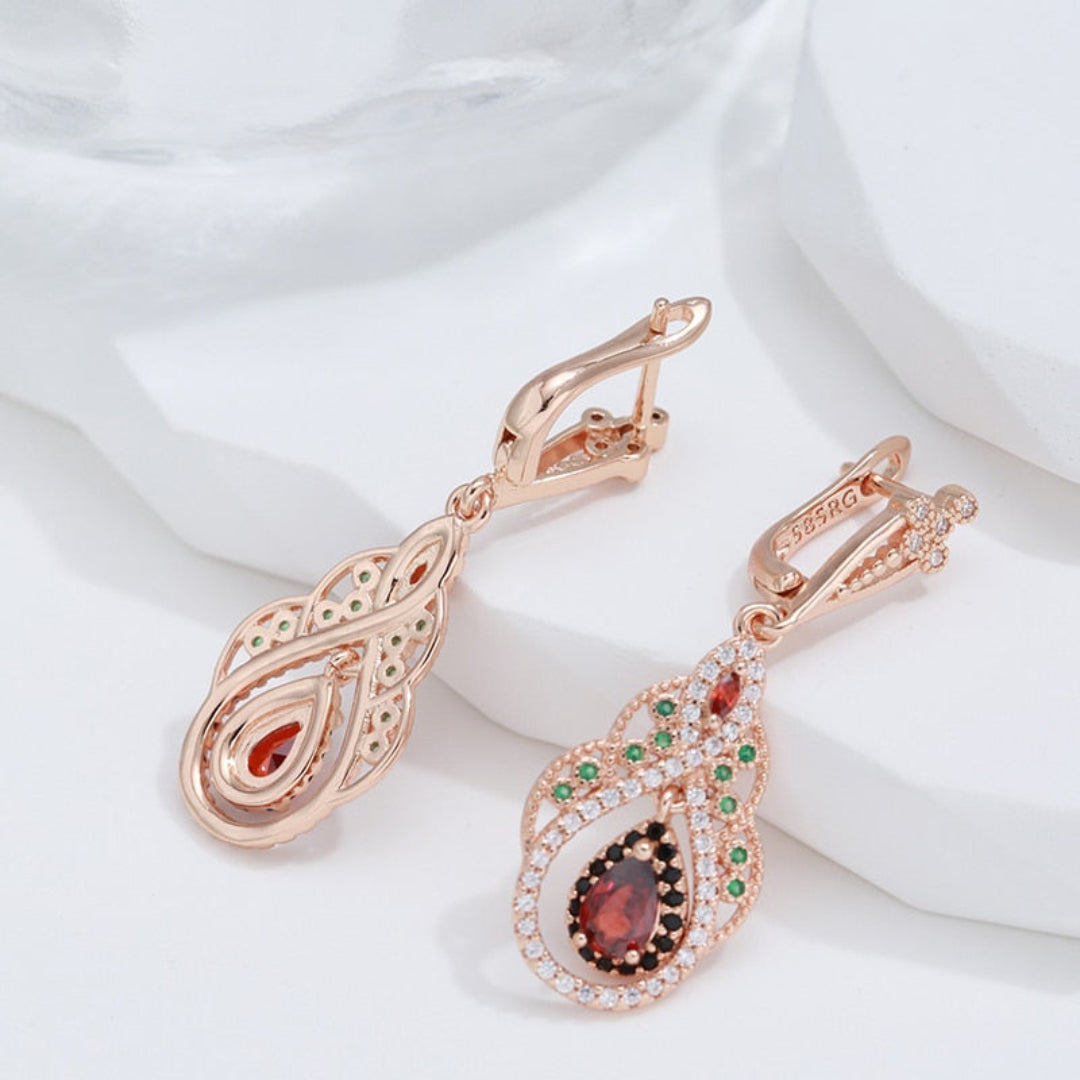 Turkish Garnet Antique Gold Color Earrings - Earrings - Pretland | Spiritual Crystals & Jewelry