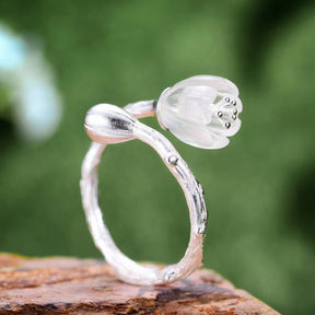 Valley Flower Natural Crystal Adjustable Ring - Silver with buds - Rings - Pretland | Spiritual Crystals & Jewelry