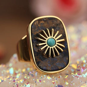Resplendent Birthstones Sun Flower Adjustable Ring - Labradorite - Rings - Pretland | Spiritual Crystals & Jewelry